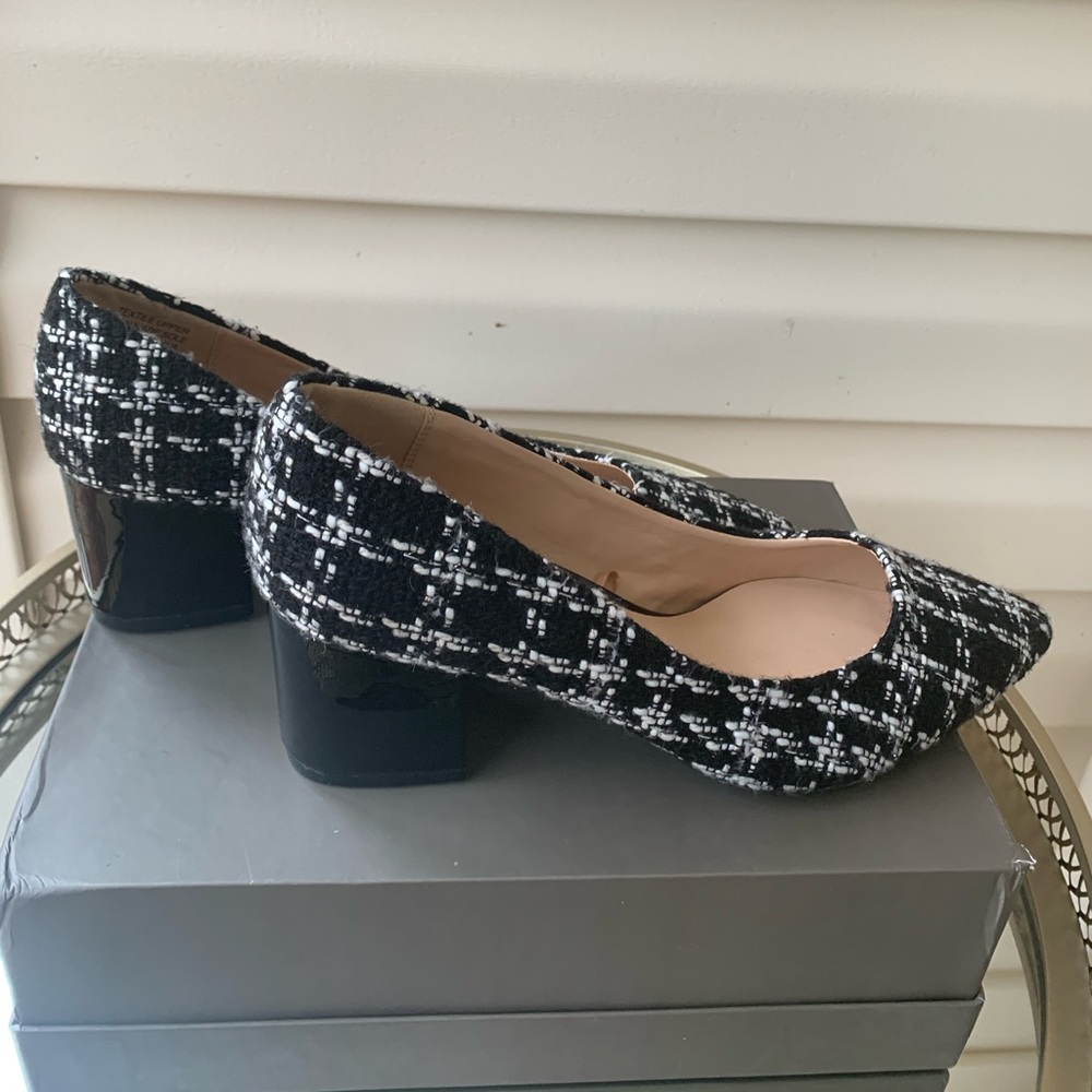 Ann Taylor Factory Black & White Tweed Block Heel Pumps
